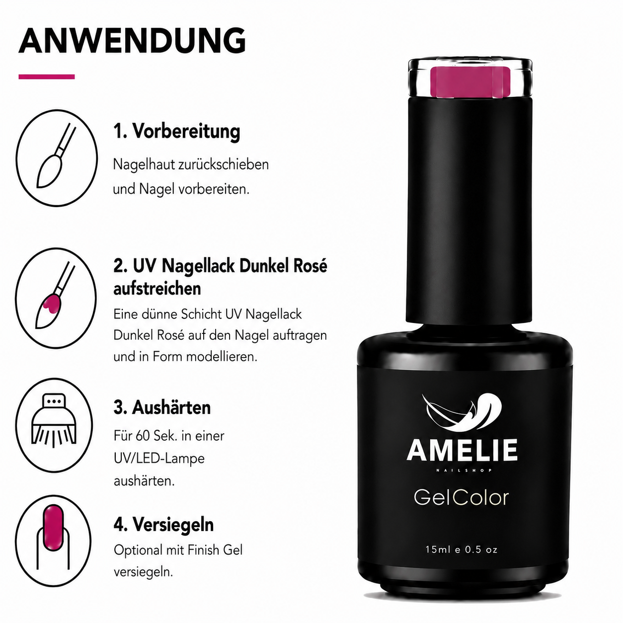 Amelie Nails UV-Nagellack Dunkel Rose M35* 15ml
