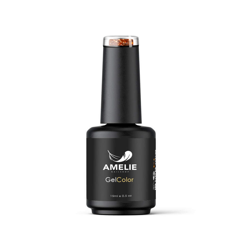 Amelie Nails Diamant Orange UV Nagellack auf dem Nagel mit funkelndem Glitzer Effekt und intensivem Hochglanz