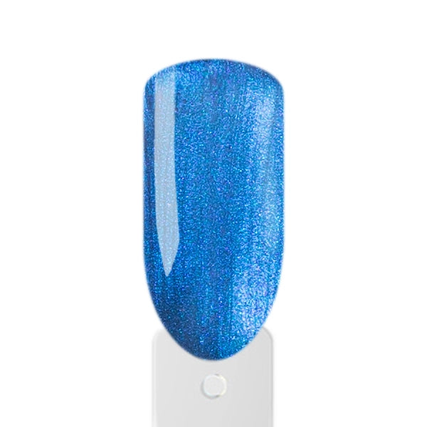 Transparenter blauer PearlShell-UV-Nagellack von Amelie Nails mit kühlem Perlglanz auf dunkler Basis