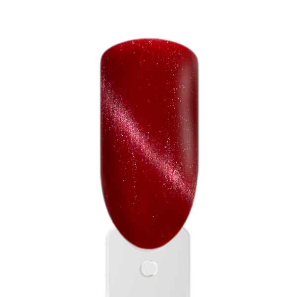 Amelie Nails UV-Nagellack Cat Eyes Gel Dark Rot auf dem Nagel mit magnetischem Cat-Eye Effekt und Hochglanz
